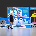 Large 2023 Bowling Event Scene With Woman Bowling Pins And Billboard