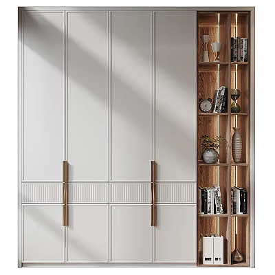 Modern White Wardrobe With Sleek Metal Handles And Minimalist Door Design 3d model