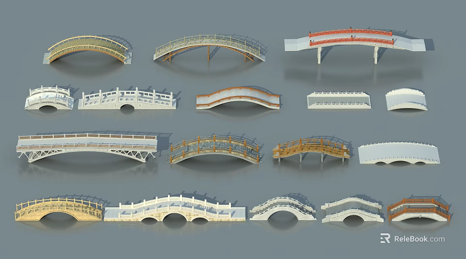 Various Landscape Bridges With Diverse Architectural Designs And Shapes 3d model
