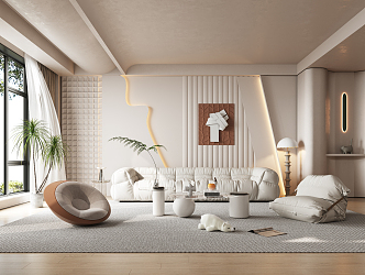 Quiet living room cream living room sofa tea table combination floor lamp carpet pendant 3d model