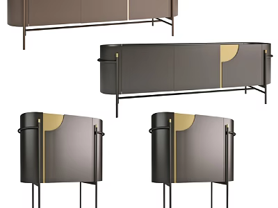 Modern Entryway Cabinet and Sideboard with Dark Gray Finish Gold Accents and Metal Legs 3d model