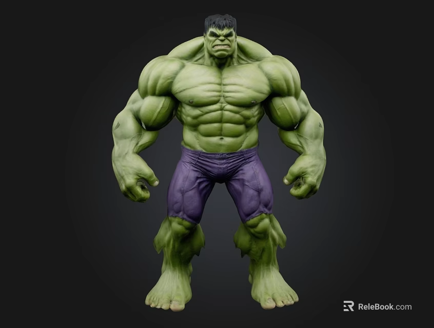 Game Movie Character Hulk With Green Skin Muscular Body Purple Pants Standing Pose 3d model 