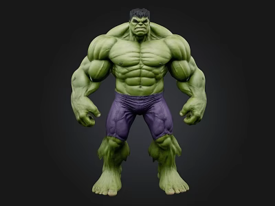 Game Movie Character Hulk With Green Skin Muscular Body Purple Pants Standing Pose 3d model