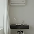 Stylish Leisure Chair in Minimalist Room with White Curtains Lamp and Black Cabinet