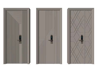 Modern Flush Doors with Geometric Patterns Vertical Lines and Gray Finish 3d model