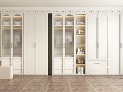 White Modern Wardrobe With Glass Doors Built in Shelves and Drawers 3d model