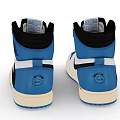 Stylish High Top Shoes With White Blue Black Color Accents And Nike Swoosh Detail
