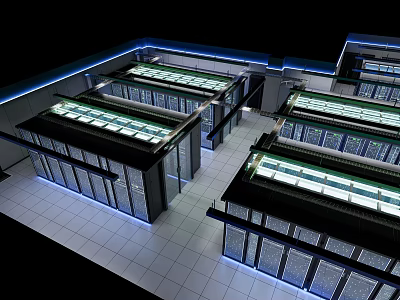 Modern Data Center With Neatly Arranged Server Racks And Blue Lighting 3d model