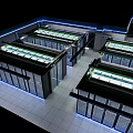 Modern Data Center With Neatly Arranged Server Racks And Blue Lighting 3d model