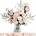 Pink And White Roses Daisies Floral Arrangement In Transparent Glass Vase With Green Leaves
