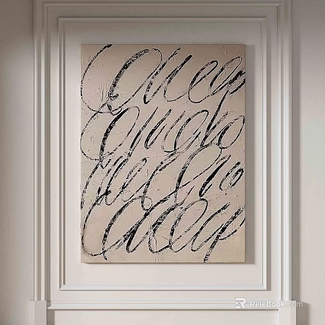 Minimalist Abstract Painting With Black Handwritten Text And Light Background On White Wall 3d model 