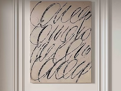 Minimalist Abstract Painting With Black Handwritten Text And Light Background On White Wall 3d model