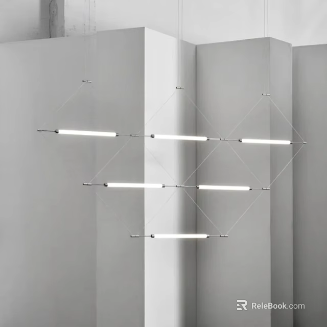 Modern Linear Pendant Light With Multiple Strip Lamps In Minimalist White Interior 3d model