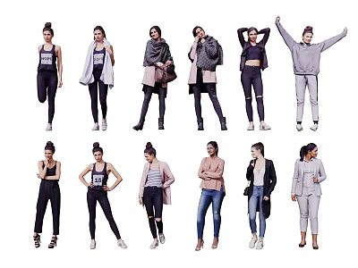 Women Posing In Different Fashion Styles With Various Outfits And Casual Wear 3d model