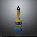 Colorful Household Paintbrush With Yellow Handle Blue Yellow Bristles Black Tip And Silver Metal Part