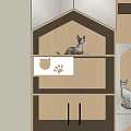Wooden And White Cat Furniture With House Shaped Compartments And Cats Inside