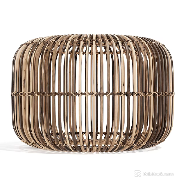 Modern Round Rattan Stool Featuring Slim Woven Strips And Open Design 3d model 