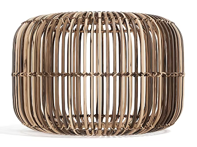 Modern Round Rattan Stool Featuring Slim Woven Strips And Open Design 3d model