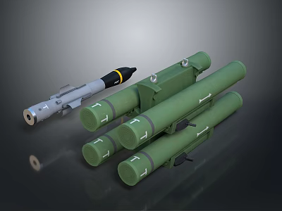 Military Weapon Featuring Missile With Gray Body And Four Green Launch Tubes 3d model