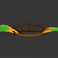 Wooden Bridge Scene With Blue Water Area Yellow Sand And Green Grass Patches