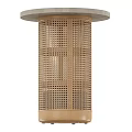 Modern Round Side Table With White Marble Top And Rattan Woven Base 3d model