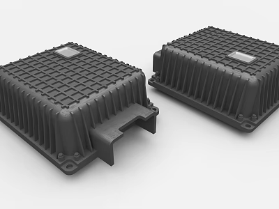 Black Industrial Equipment With Grid Patterned Surface And Heat Sink Fins 3d model
