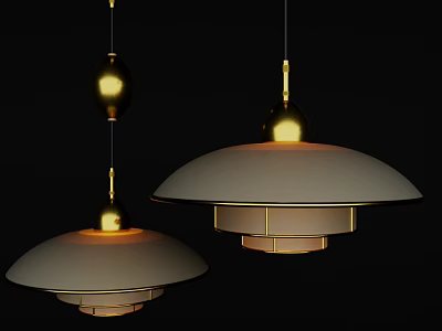 Modern Pendant Lights With Golden Accents And Dome Shaped Shades Against Black Background 3d model