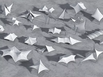 Multiple Tensile Membrane Structures with Different Geometric Shapes in Outdoor Setting 3d model