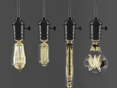 Vintage Industrial Pendant Lights With Black Bases And Various Filament Bulb Designs 3d model