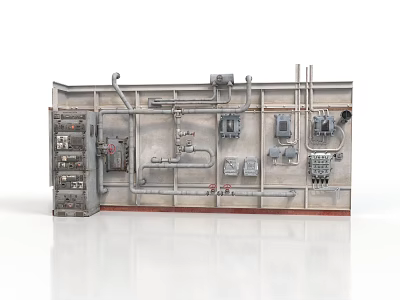 Industrial Equipment Control Panel With Pipes Gauges Switches And Electrical Components 3d model