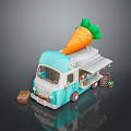 Cute Blue And White Food Truck With Large Carrot On Top And Chalkboard Menu