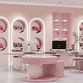 VELIKE Pink Store Interior With Curved Display Windows And Product Shelves