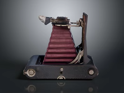 Vintage Electronic Device Classic Folding Camera With Red Bellows And Black Base 3d model