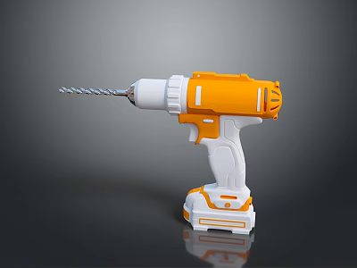 Orange And White Cordless Electric Drill With Ergonomic Handle And Drill Bit 3d model