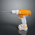 Orange And White Cordless Electric Drill With Ergonomic Handle And Drill Bit 3d model