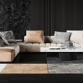 Elegant Modern Sectional Multi seater Sofa With Decorative Pillows Marble Coffee Table And Floor Lamp 3d model