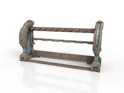 Vintage Wooden Decorative Structure With Carved Patterns And Ornate Side Supports 3d model