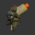 Game And Movie Character With Mechanical Multiple Arms Green Red Armor Plated Body Number 04
