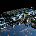 Space Station Mechanical Structure Orbiting Earth With Solar Panels And Modules 3d model
