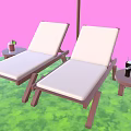 Outdoor Green Platform Setup With Lounge Chairs Umbrella Beach Ball Donut Float And Inflatable Pool