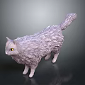 Light Colored 3D Cat Model Featuring Fluffy Fur Yellow Eyes On Dark Reflective Background 3d model