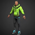 3D Game Character With Neon Green Hoodie NEX Logo Dark Pants And Blue Accents
