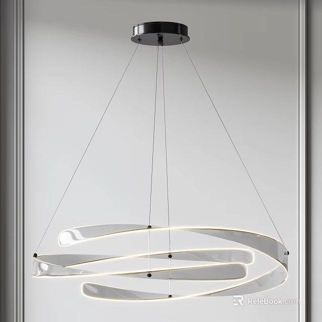 Modern Curved Chandelier With Sleek Metal Frame And Hanging Structure For Contemporary Interior 3d model 