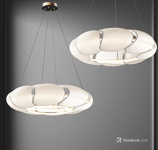 Two Modern Round Chandeliers With Fabric Shades And Soft Glow Lighting Fixtures 3d model 