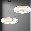 Two Modern Round Chandeliers With Fabric Shades And Soft Glow Lighting Fixtures