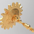Golden Ornament Decor Set Featuring Gear Shaped Head Long Decorative Rod And Intricate Patterns