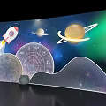 Space Theme Photo Check-in Spot with Rocket Planets Constellations and Starry Sky Backdrop 3d model