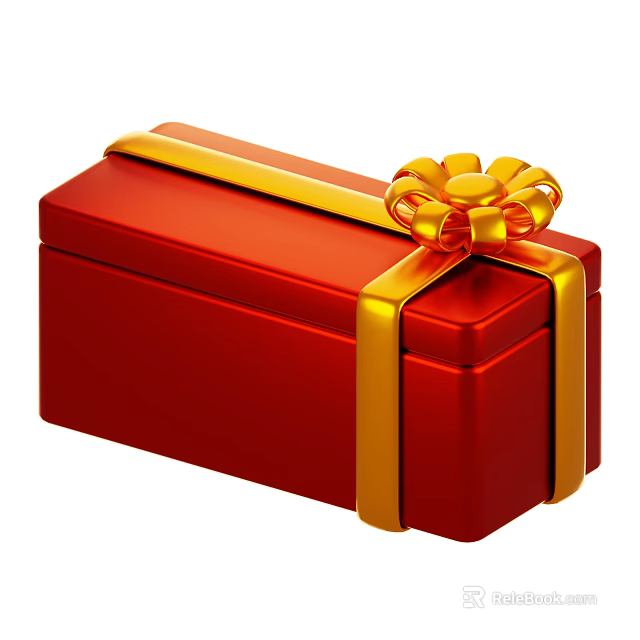 Decorative Ornament Set Featuring Red Gift Box With Golden Ribbon And Bowknot 3d model 