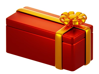 Decorative Ornament Set Featuring Red Gift Box With Golden Ribbon And Bowknot 3d model