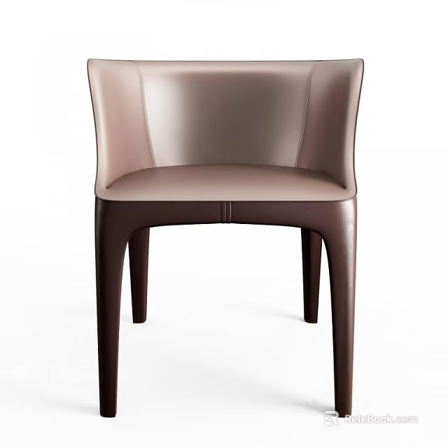 Modern Dining Chair With Leather Upholstered Seat And Dark Wooden Legs 3d model 